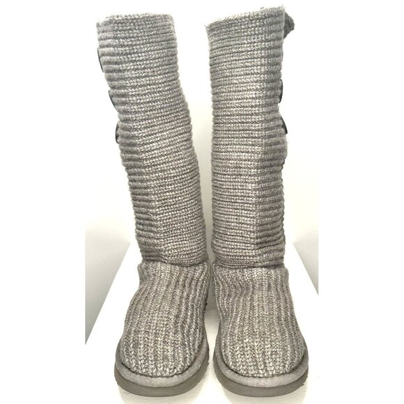 UGG Australia Womens Boots Cardy Wool Cable Knit Tall Foldable Button Gray Sz 7 - Picture 3 of 15